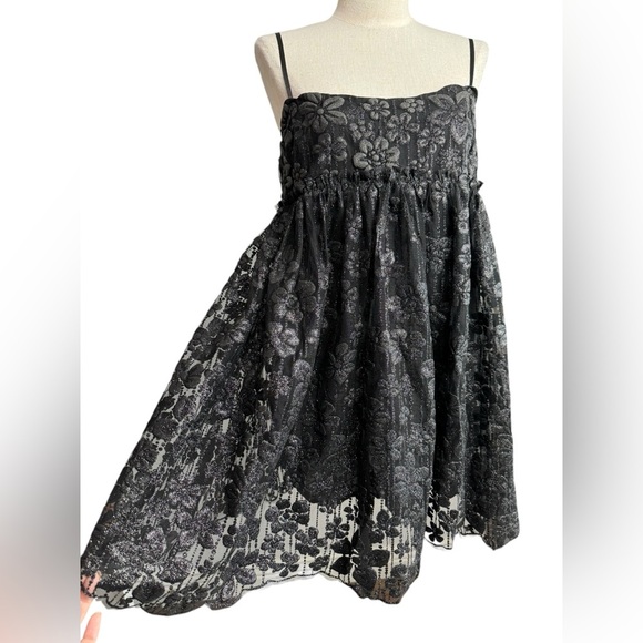 Free People All That Glitters Mini Dress Black Combo Baby Doll  Size Small NWT - Picture 6 of 9